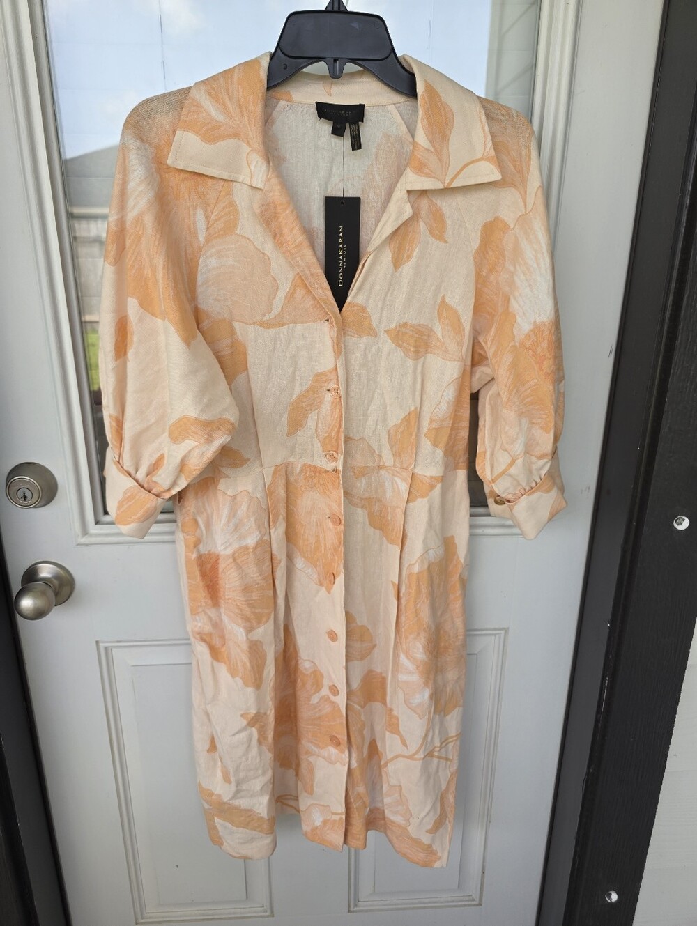 NWT Donna Karan New York Linen Blend Floral Shirt Dress Midi Siz 10 $199 No Belt - Picture 2 of 11